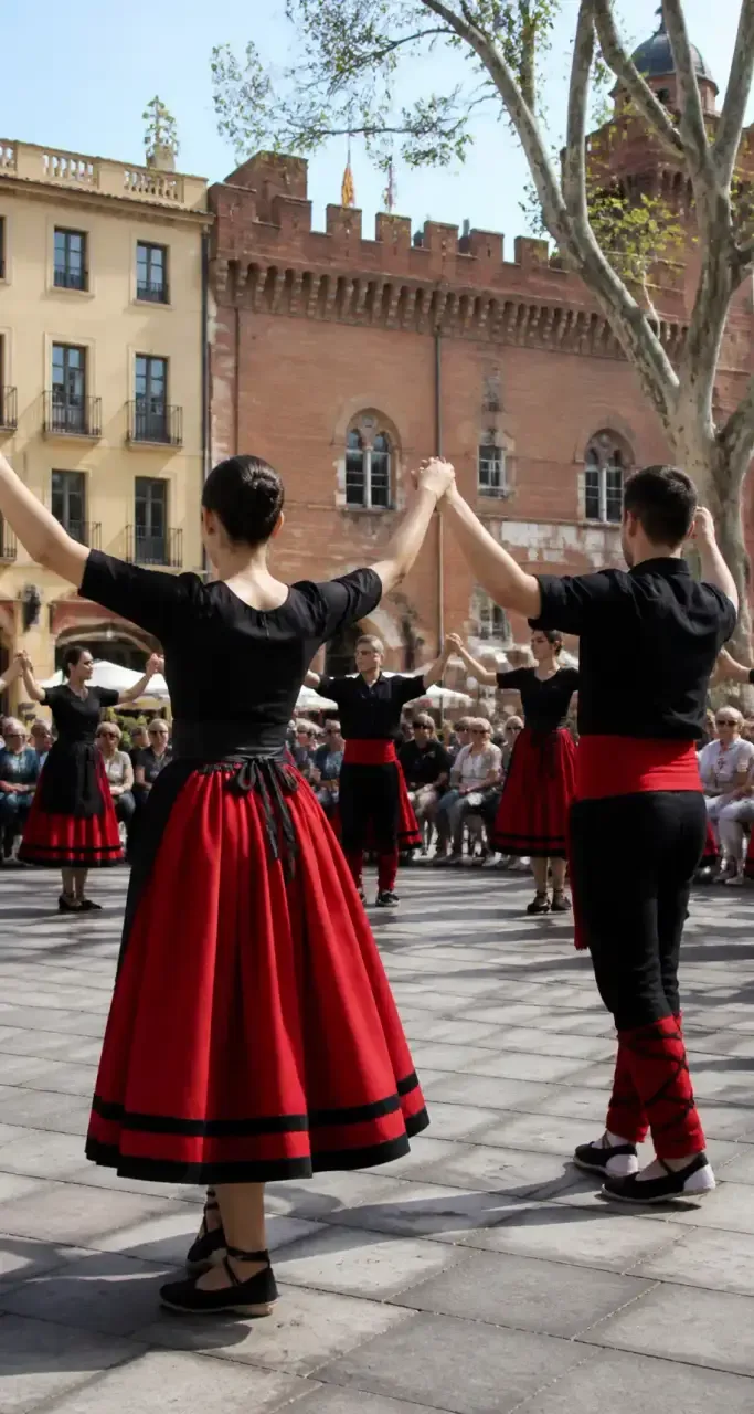 Danseurs de sardane en costume traditionnel catalan à Perpignan