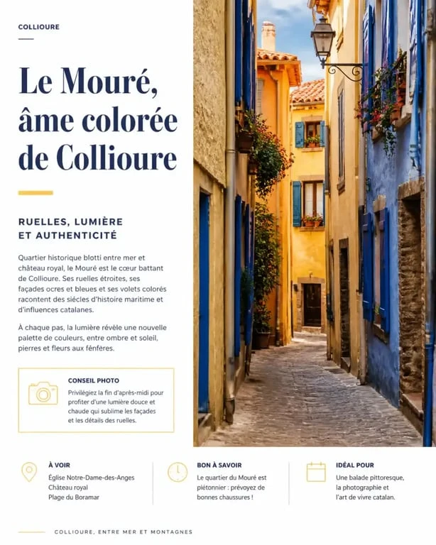 Ruelles colorées du quartier du Mouré lors d'une visite à Collioure