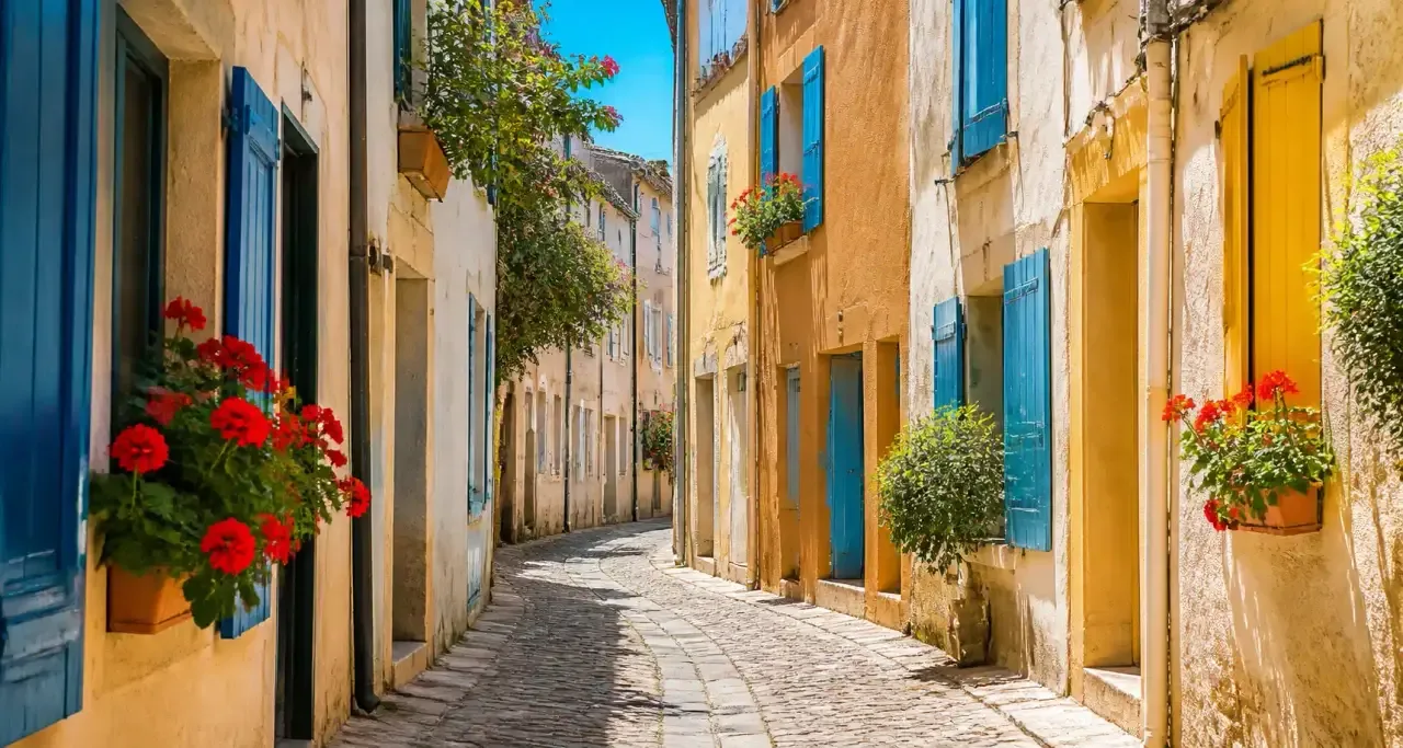 Ruelle du quartier Saint-Jacques à Perpignan, façades colorées