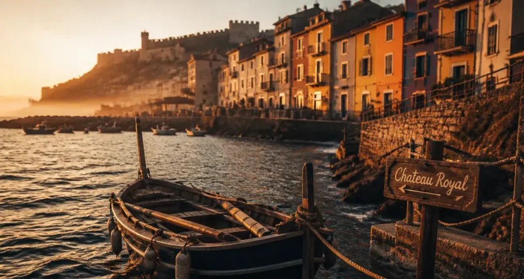 Visiter Collioure : barque catalane au port, quartier du Mouré et Château Royal