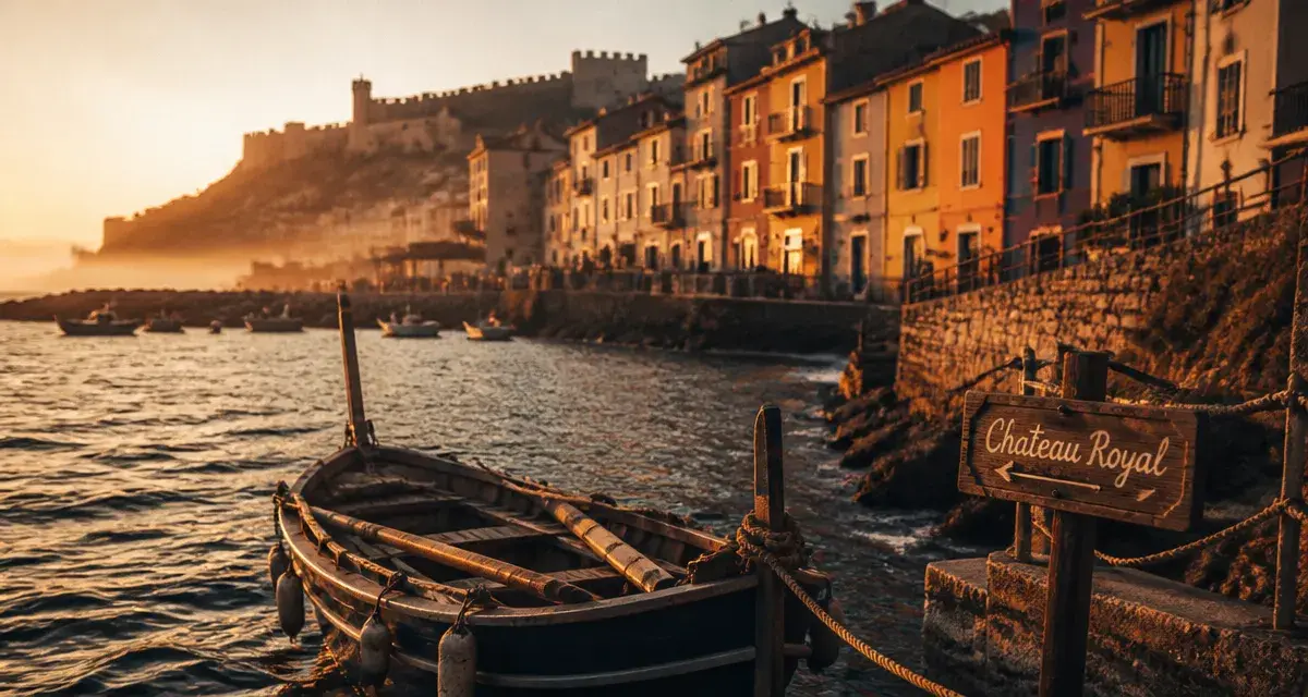 Visiter Collioure : barque catalane au port, quartier du Mouré et Château Royal