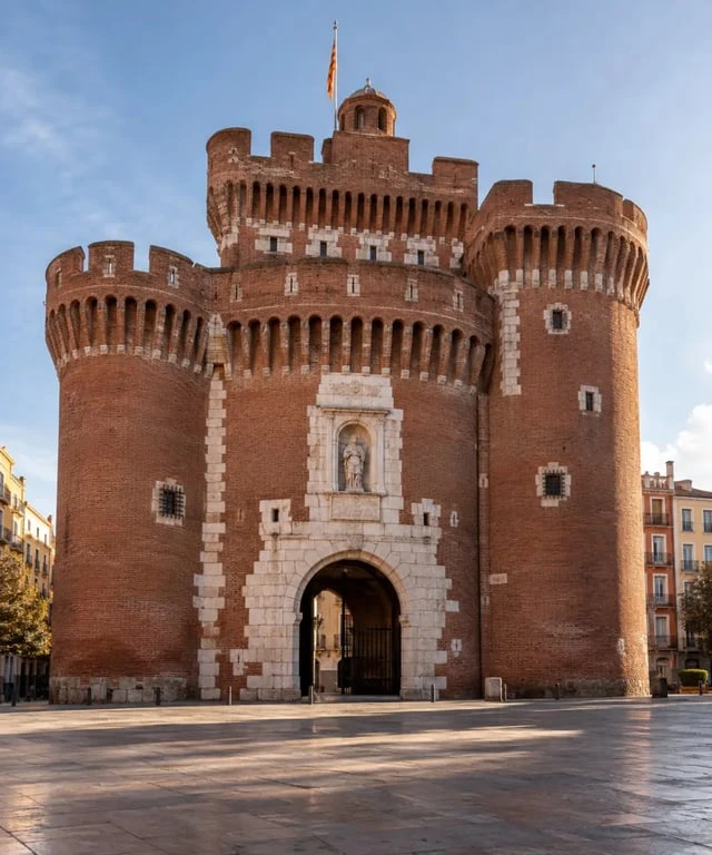 Castillet de Perpignan à visiter, façade en briques rouges place de Verdun