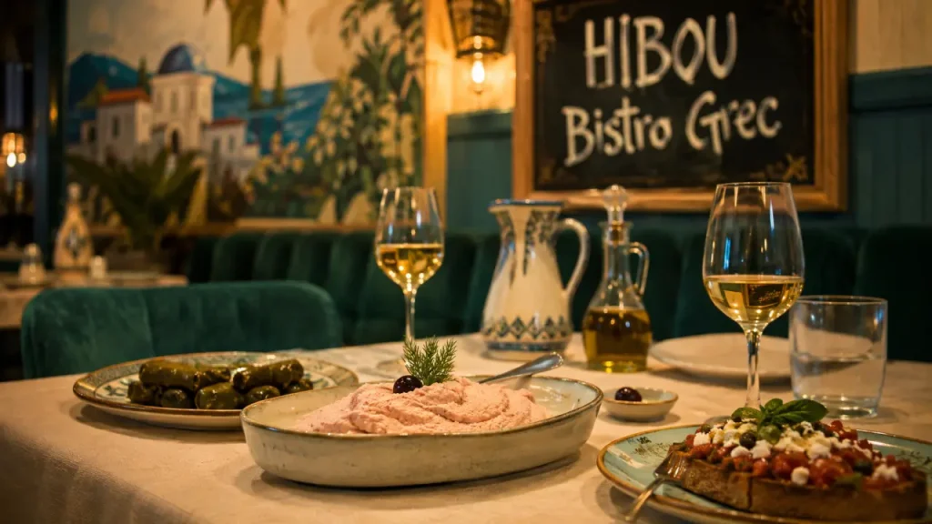 Restaurant hibou Perpignan : bistro grec intérieur, cuisine méditerranéenne
