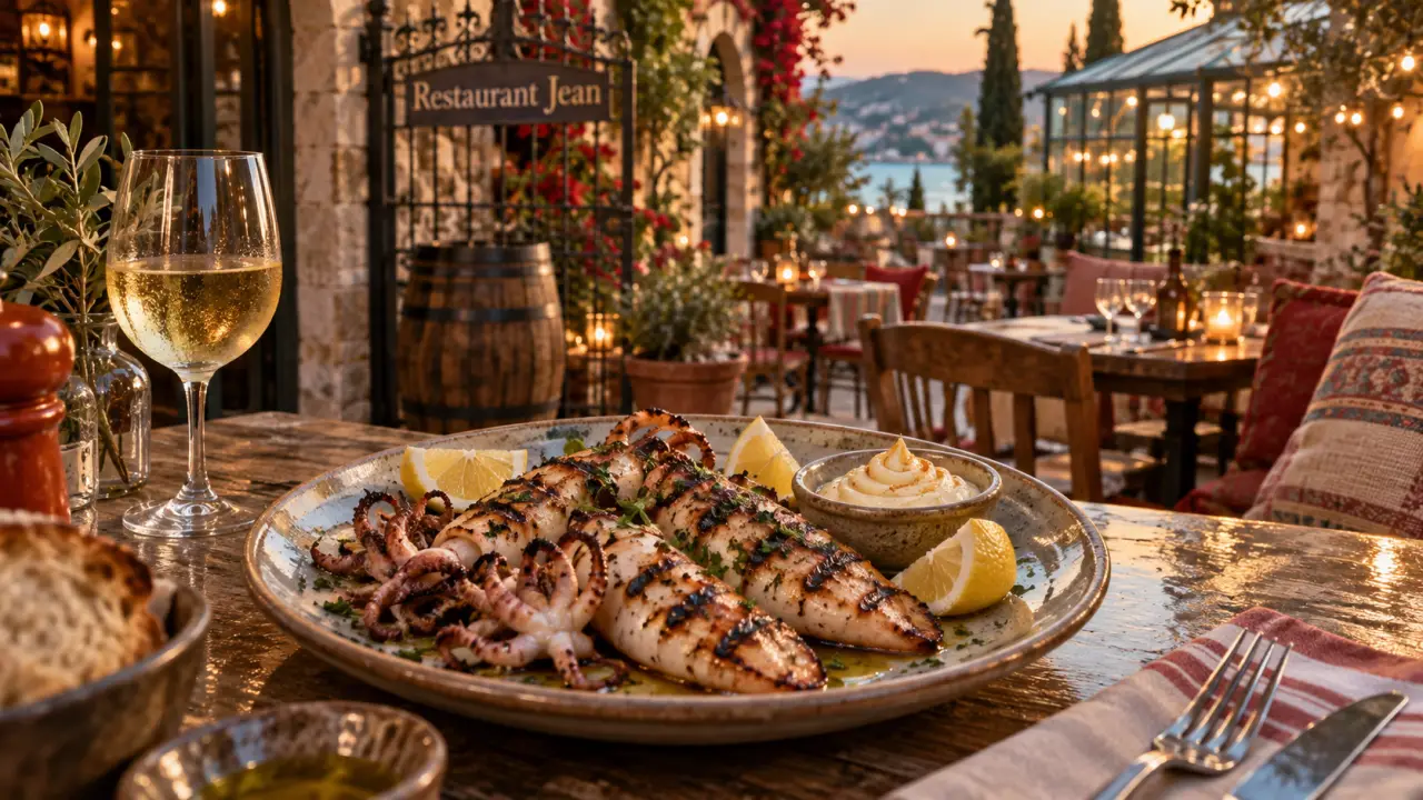 Restaurant Jean Perpignan : calamars grillés et aïoli sous serre
