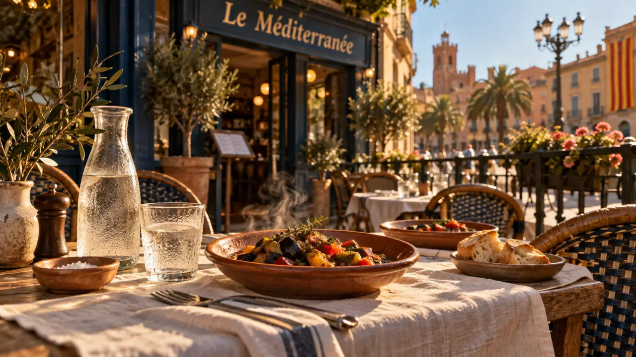 Restaurant le méditerranée perpignan : terrasse ensoleillée et cuisine maison